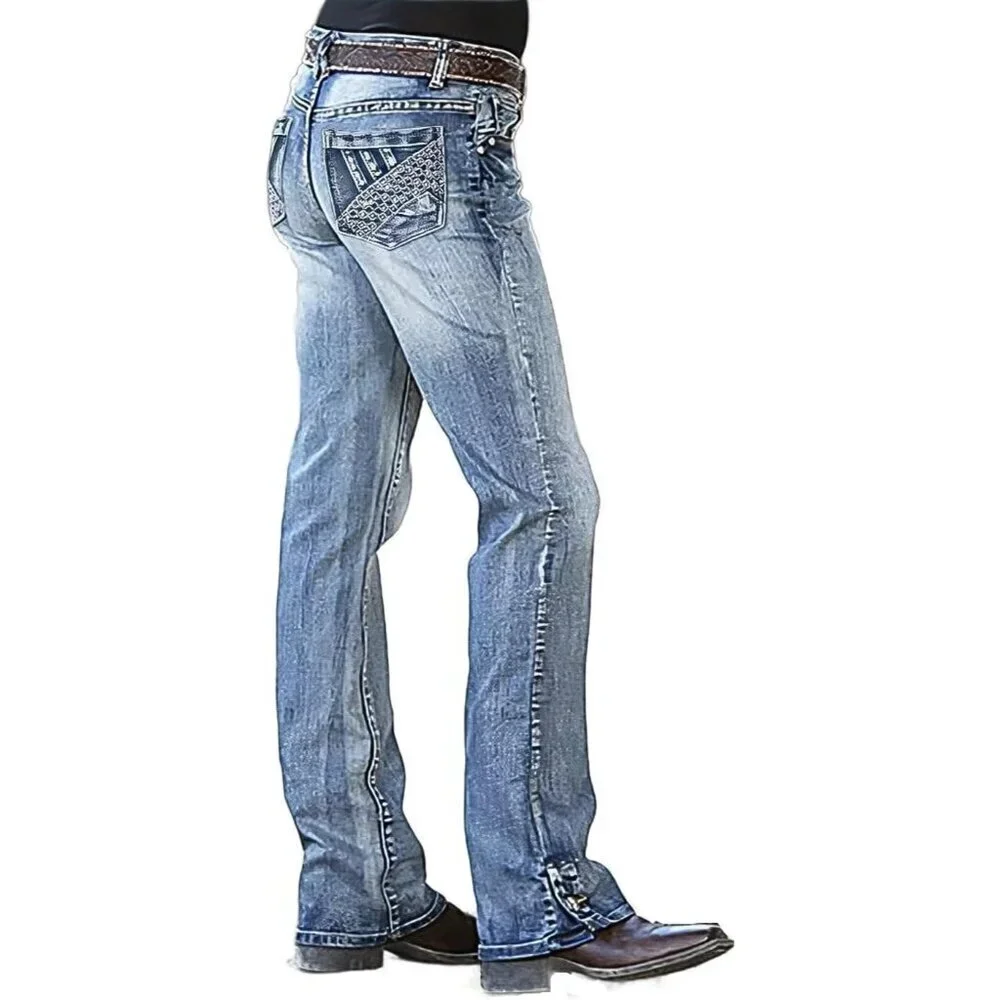 Boot Cut Women Jeans Mid Waist Straight Leg Denim Pants Casual Trendy